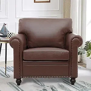 Brown Leather Couch/Sofa with Detachable Cushions 84" and Matching Chair (sold separately)