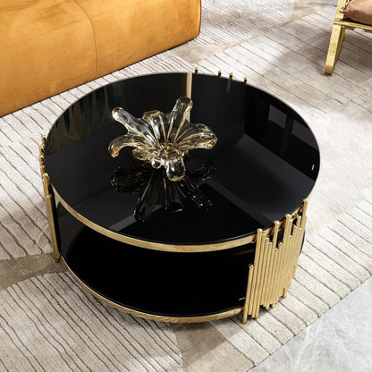 36" Modern Luxury Black Center, Gold Stainless Steel Irregular Leg Table