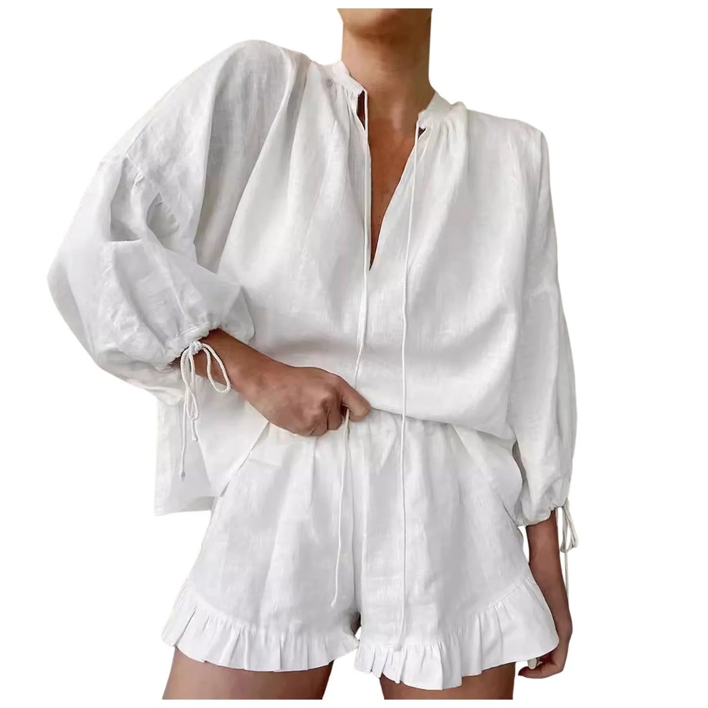 Short Pants Vacation Fashion Casual Suit, Solid Color, Loose Comfortable Shorts Sets