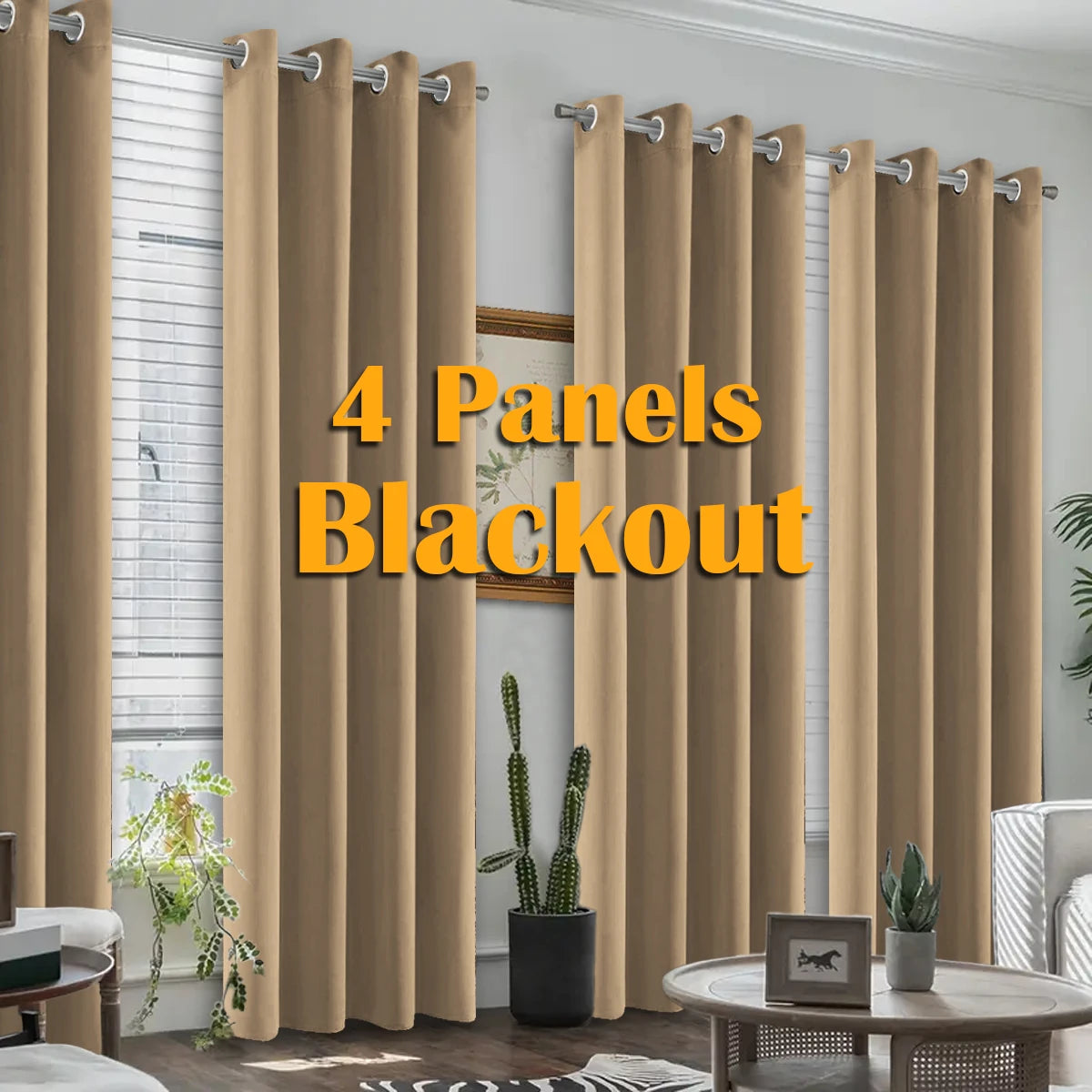 4PCS Blackout Curtains, Heat-Insulated Grommet Curtains For Bedroom Darkening,