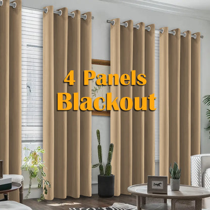 4PCS Blackout Curtains, Heat-Insulated Grommet Curtains For Bedroom Darkening,