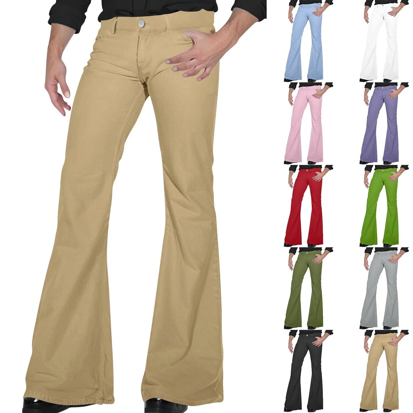 Men's Flare Pants, Solid Color, Daily Simple Classic Trousers, Mopping Bottoms, Disco Flared