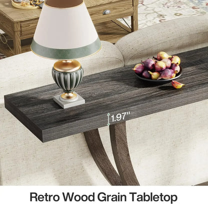 63-Inch Skinny Console Table with Geometric Base