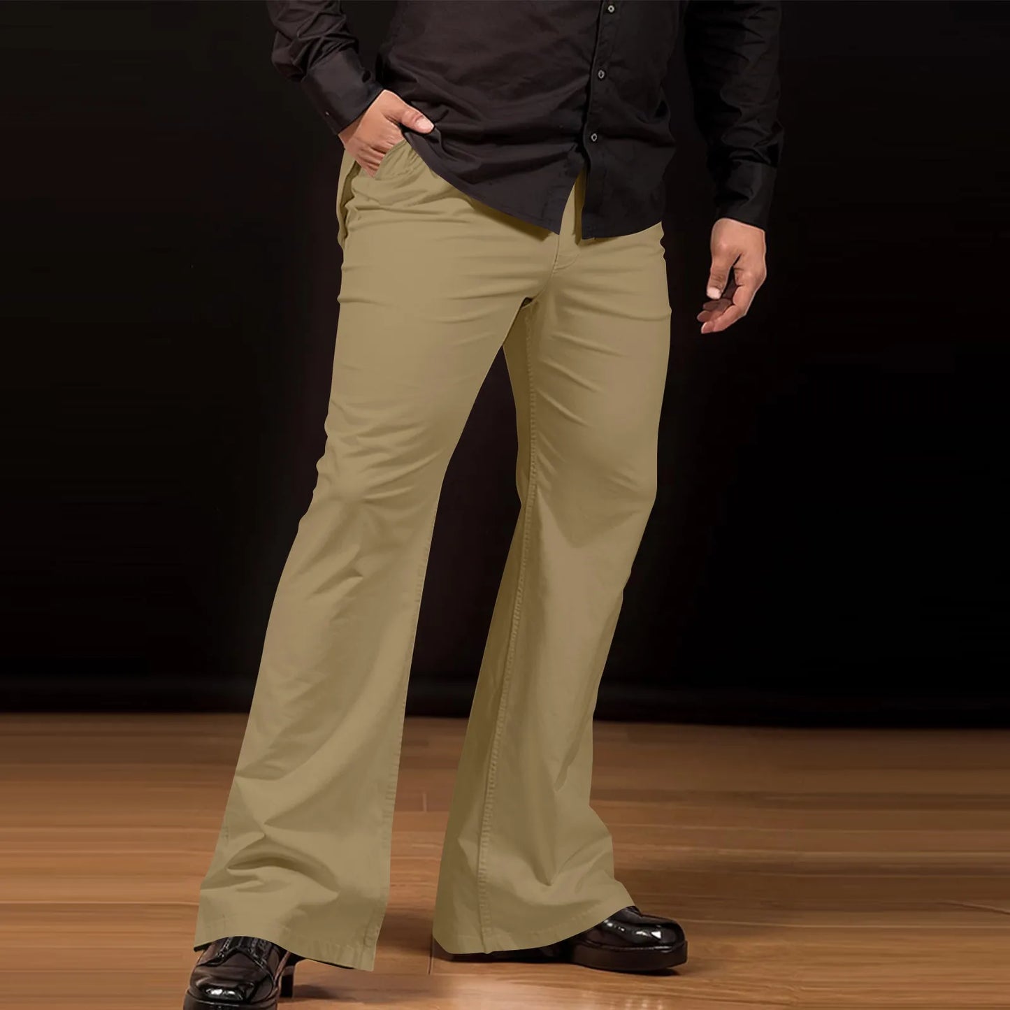 Men's Flare Pants, Solid Color, Daily Simple Classic Trousers, Mopping Bottoms, Disco Flared