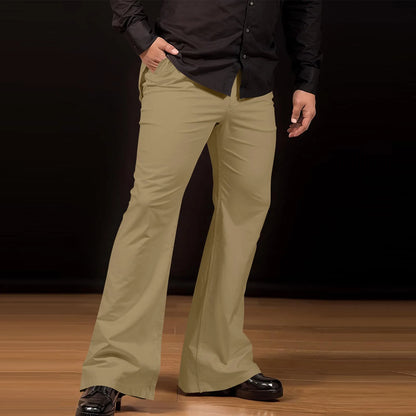 Men's Flare Pants, Solid Color, Daily Simple Classic Trousers, Mopping Bottoms, Disco Flared
