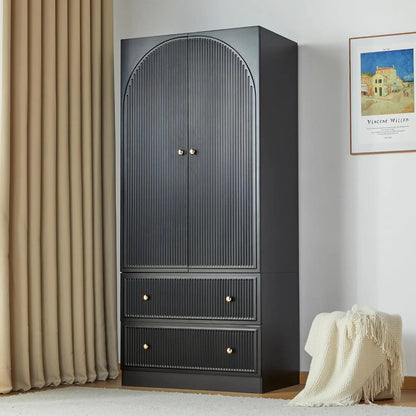 Freestanding Armoire Closet with 2 Doors and 2 Storage Drawers