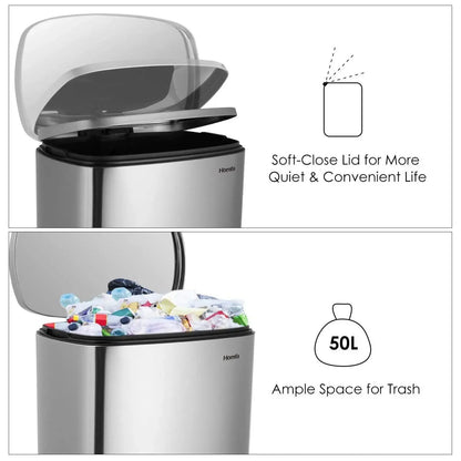 Step Kitchen Trash Can, Stainless Steel 50 Liter Trashcan
