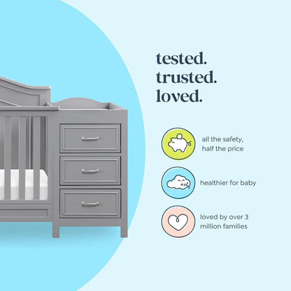 4-in-1 Convertible Baby Crib w/Changing Table - Wooden Toddler Bed, Daybed & Twin Bed Conversion