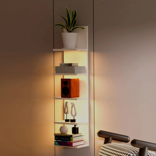 5 Tier Wall Shelf with Light, Wall Mount, Floating Column