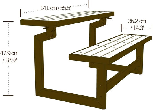 Outdoor Convertible Bench, 55 Inch, Mocha Brown