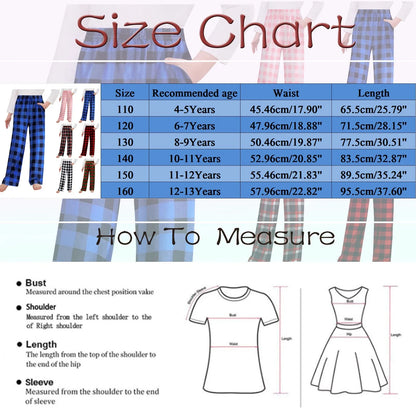 3-12 YO Pajama Pants For Girls, Long Sleep Plaid Pants, Soft Bottoms With Pockets