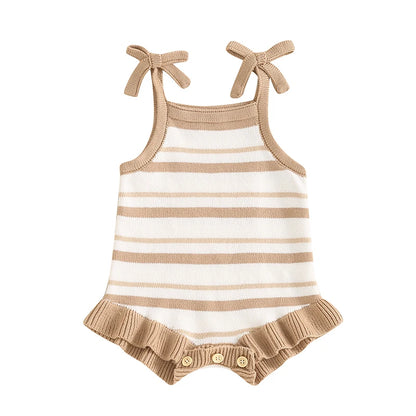 0-18M Cute Baby Girls Summer Romper, Sleeveless Bow Strap, Ruffle