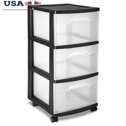 3 Drawer Plastic Storage Cart with Clear Drawers ,Rolling Organizer