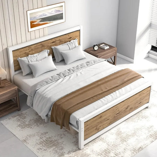 White Bed Bases and Frames Under Bed Storage Mattress Foundation No Box Spring Needed Frame & Headboard
