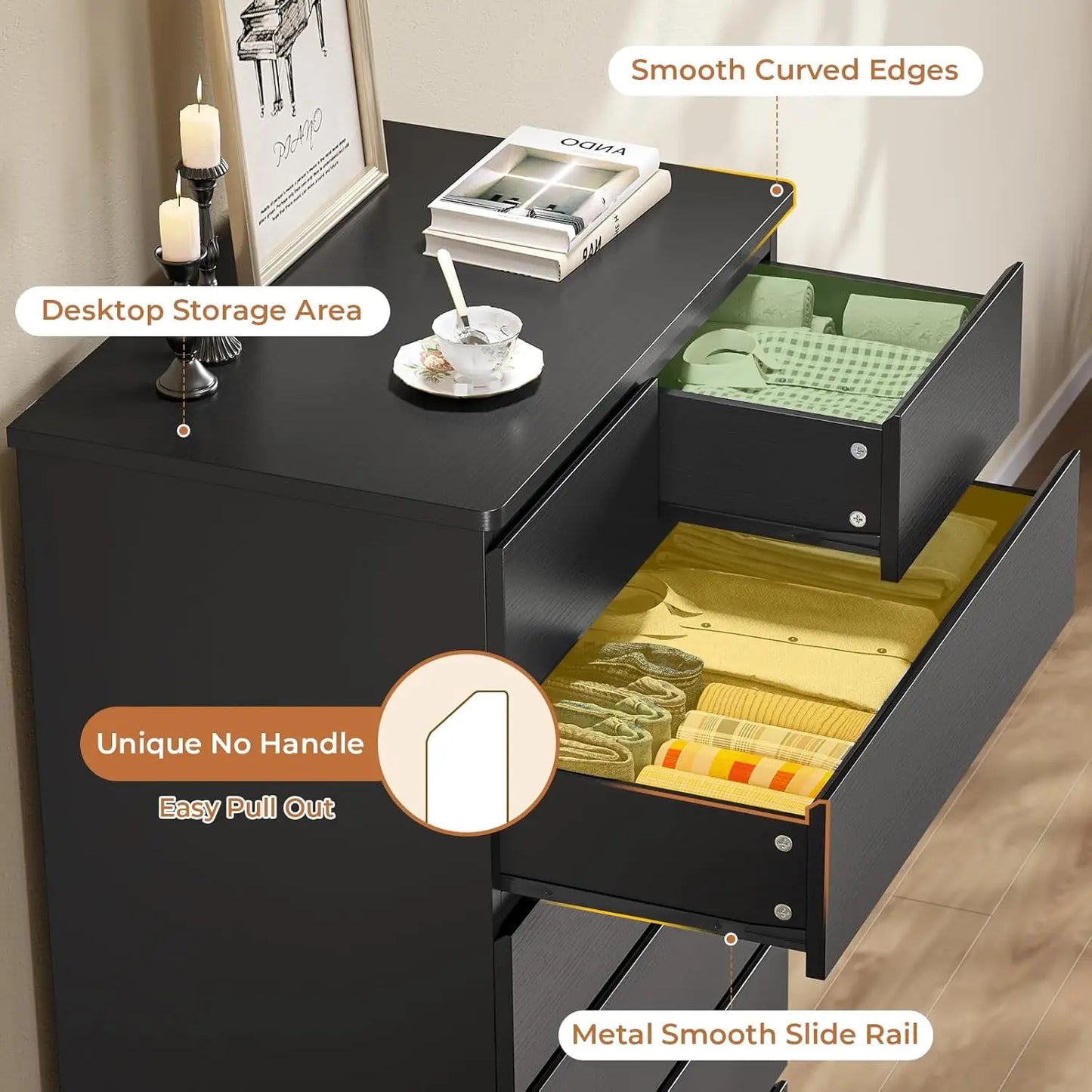 59.6" Tall Dressers & Chests of 8 Drawers, Modern Wood Closet Organizer