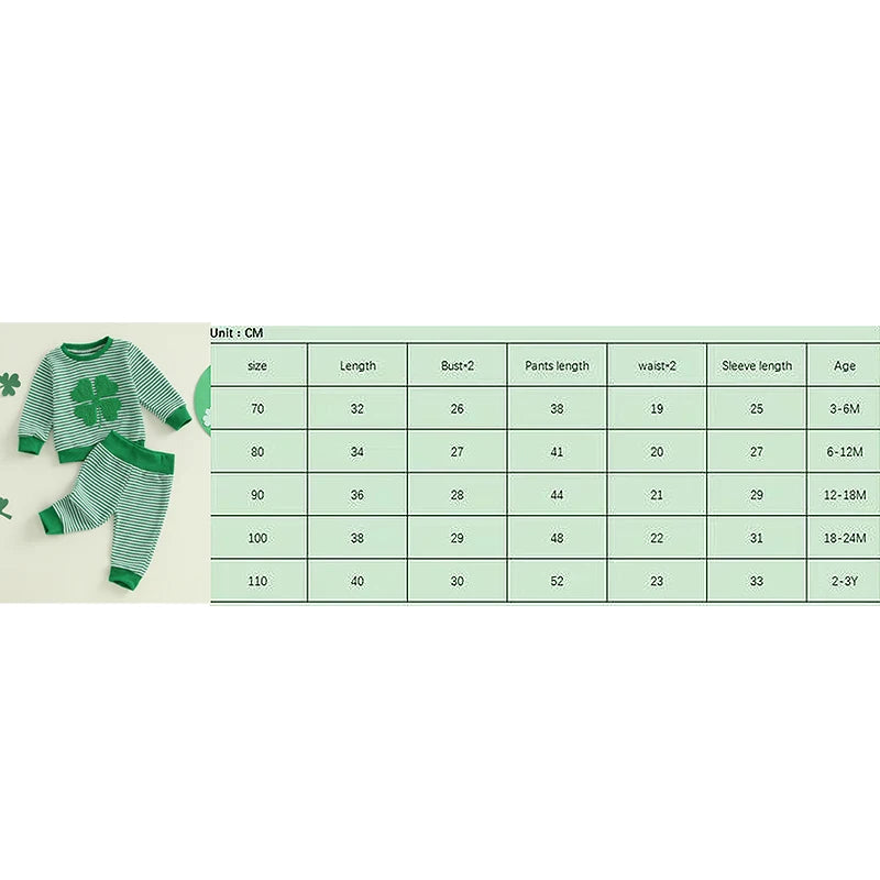 Lioraitiin Toddler Baby Boy St. Patrick's Day Outfit Long Sleeve Shamrock Embroidery Sweatshirt+Stripes Pants Set Spring Clothes