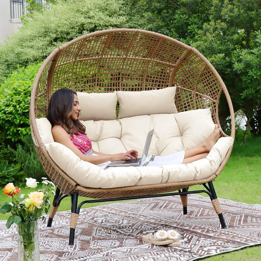 Double Egg Chair Indoor Outdoor Stationary Oversized Thicken Padded Cushions (3 colors)