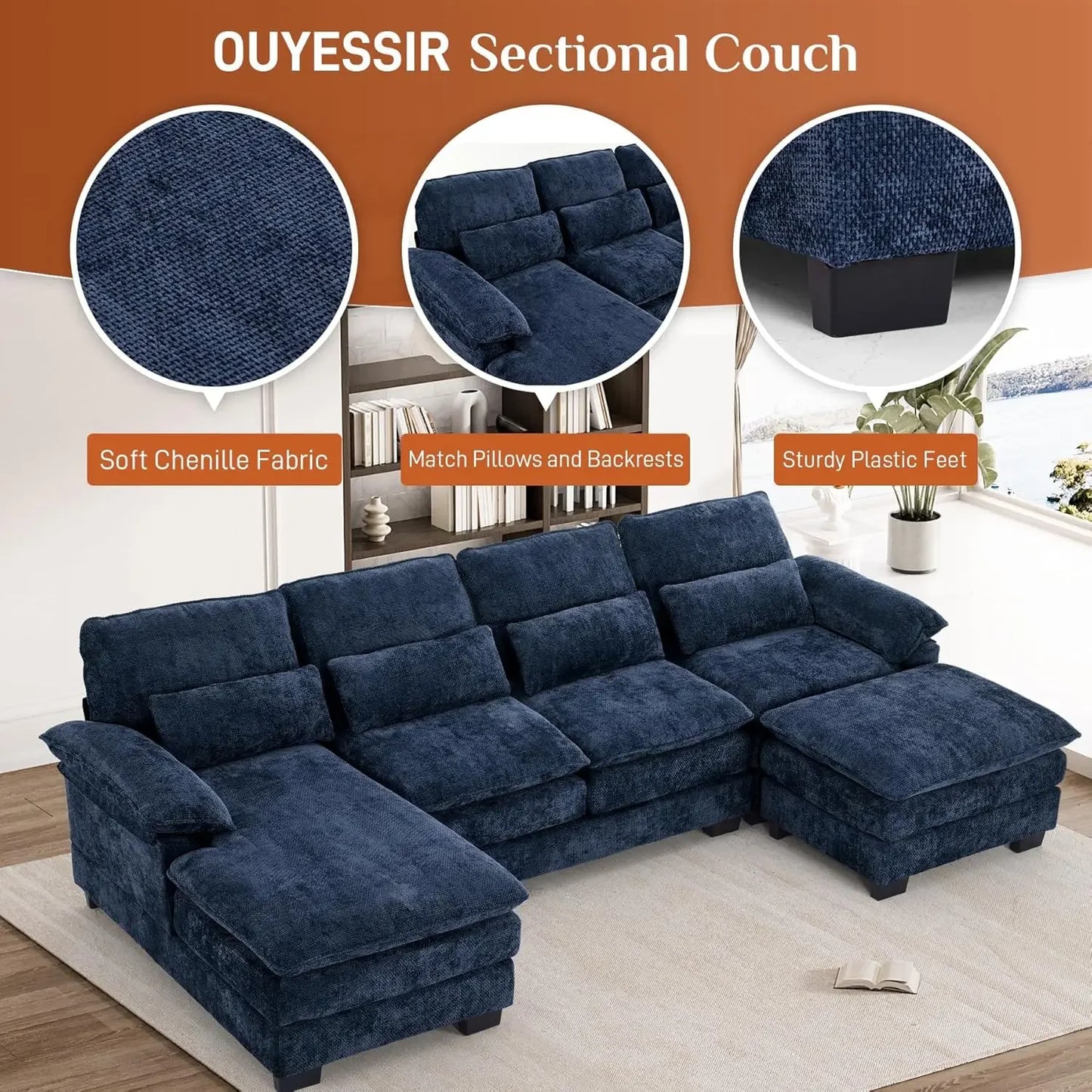 114" U Shape Sectional Cloud Couch