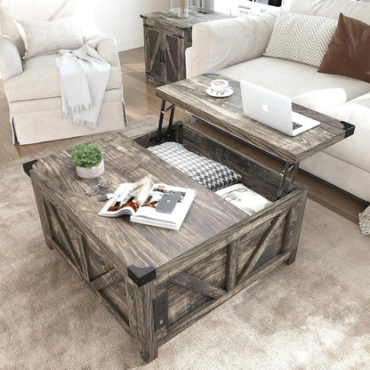 Farmhouse Lift-Top Coffee Table w/ Storage & USB Charging Station