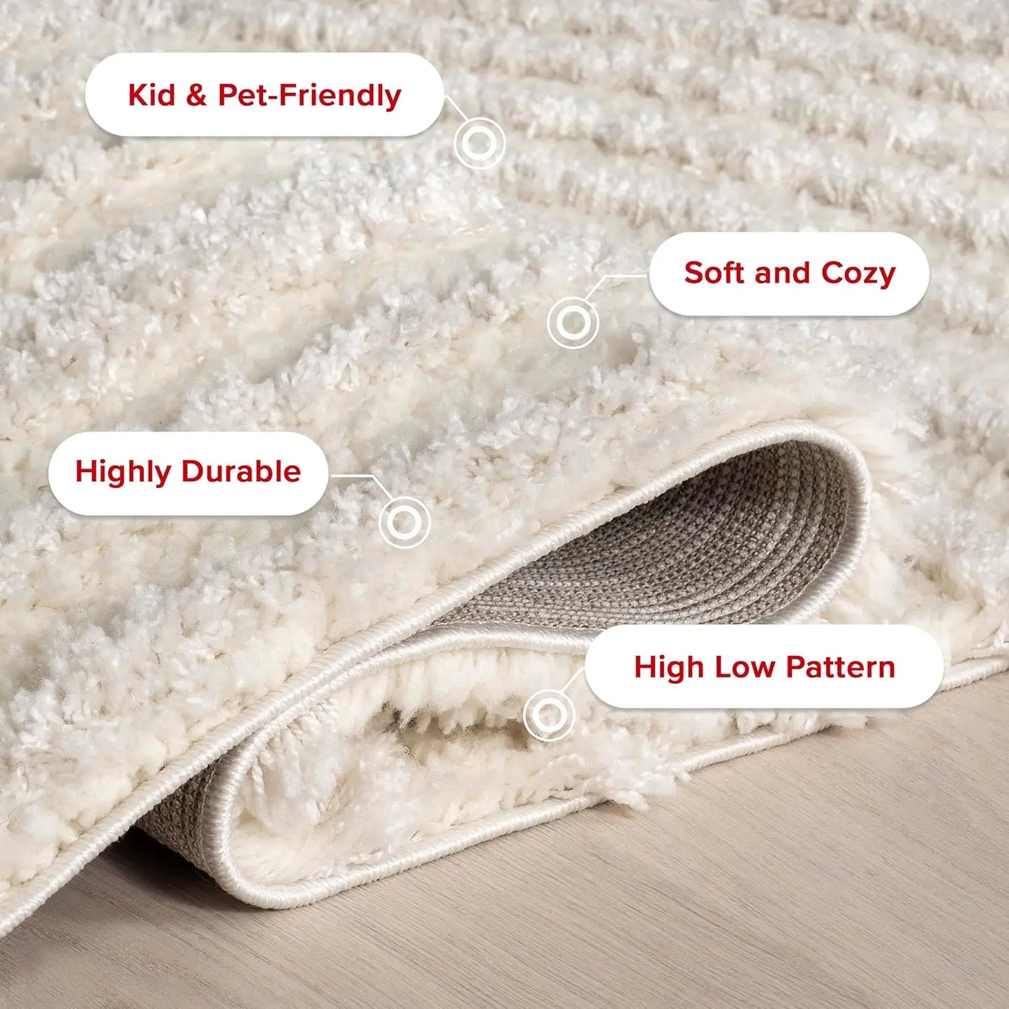 Gloria Abstract Shag Area Rug, 8x10, Beige