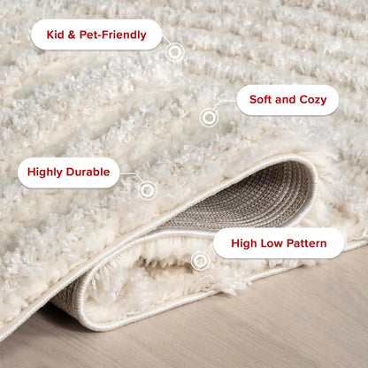 Gloria Abstract Shag Area Rug, 8x10, Beige