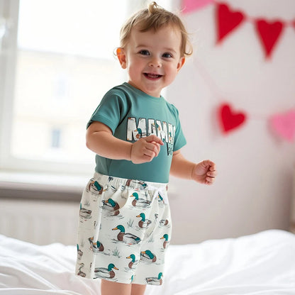 12M-4Y Boys Summer Shorts Sets, Short Sleeve, O Neck, Letter Print Tops and Duck Print Shorts Sets