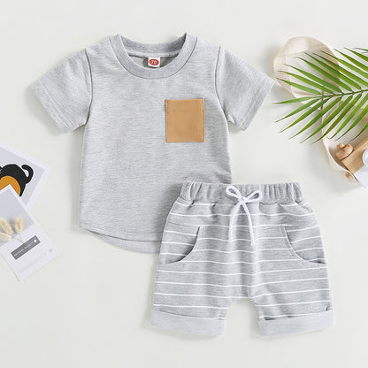 6MO-3T  Boys 2Pcs Summer Set, Short Sleeve, Crew Neck
