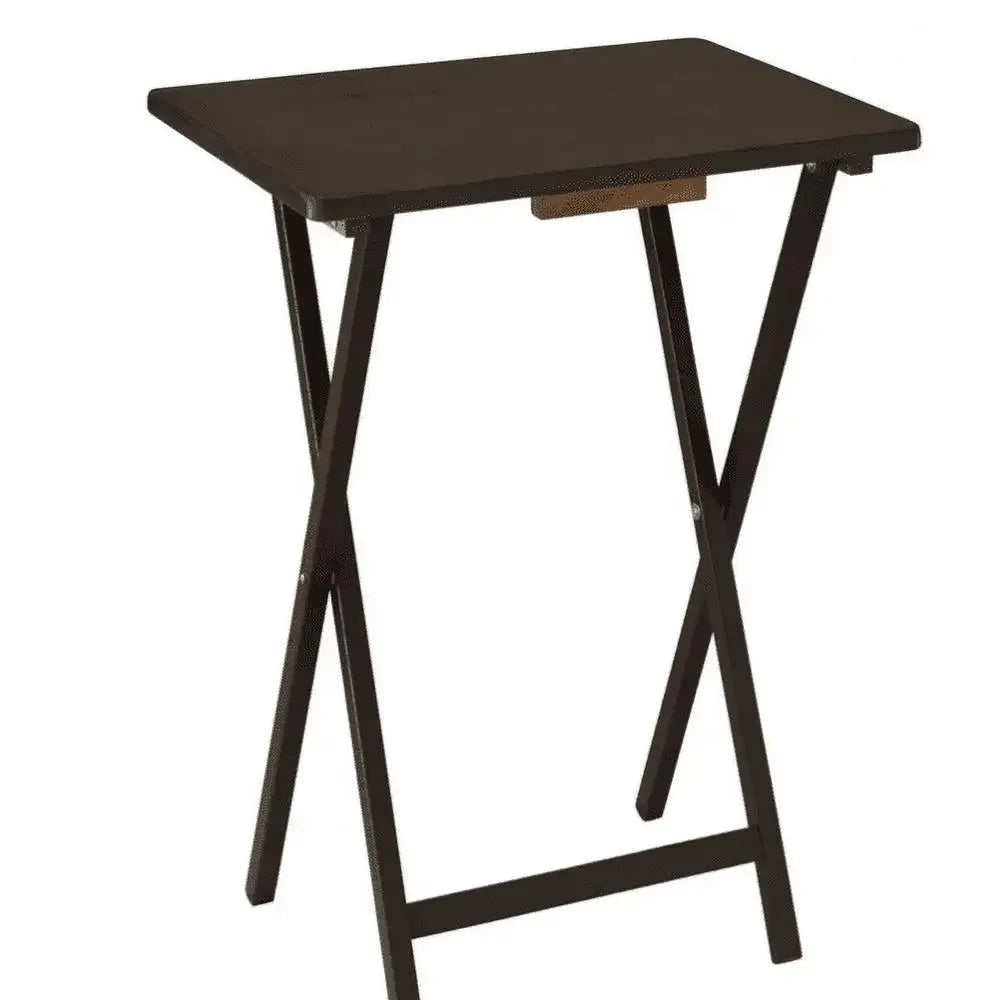 Folding TV Table Set 5 Tables 1 Rack Stand Walnut Rubberwood Tray Table 26"
