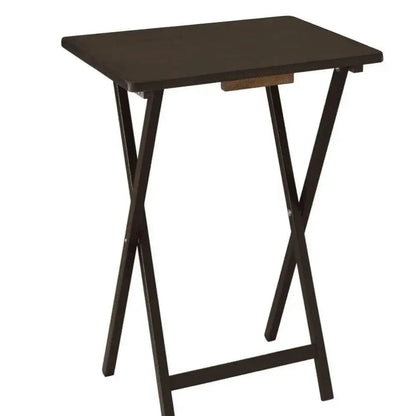 Folding TV Table Set 5 Tables 1 Rack Stand Walnut Rubberwood Tray Table 26"
