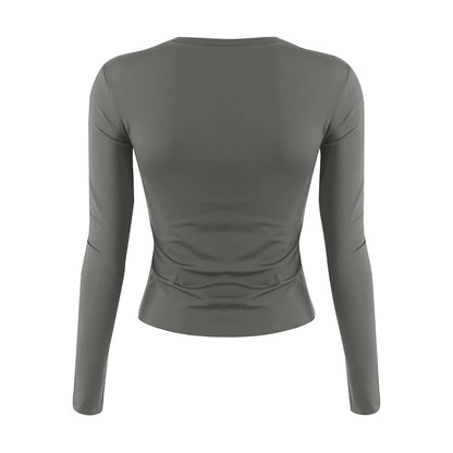 Cotton O Neck Long Sleeve Sexy Cropped Tops