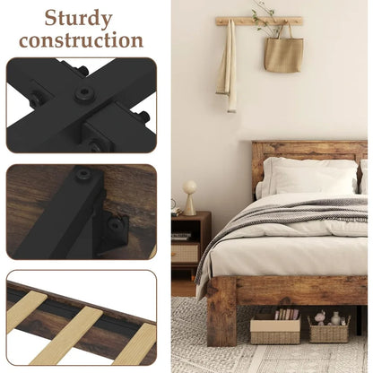 Wood Platform King Bed Frame with Headboard and Wood Slat Support, Noise-Free,Easy Assembly, No Box Spring Needed