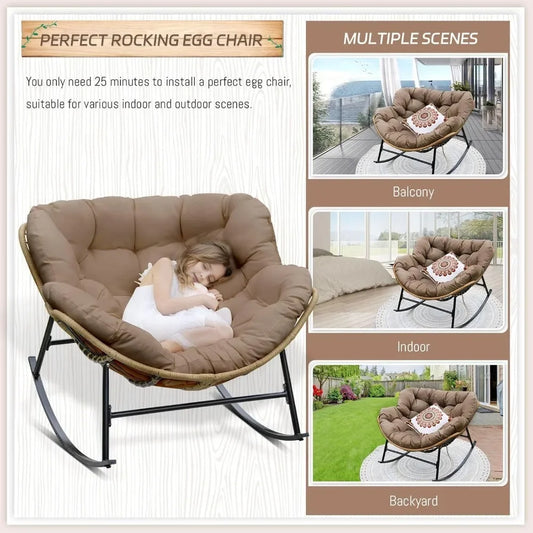 Outdoor Papasan Rocking Chair with Padded Cushion (2 colors)