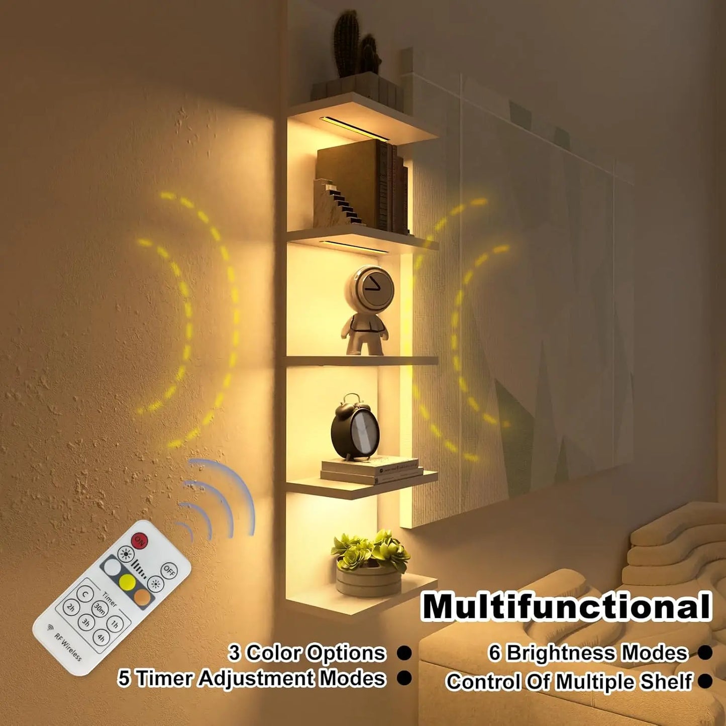 5 Tier Wall Shelf with Light, Wall Mount, Floating Column