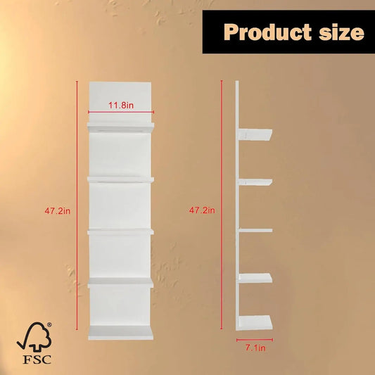 5 Tier Wall Shelf with Light, Wall Mount, Floating Column