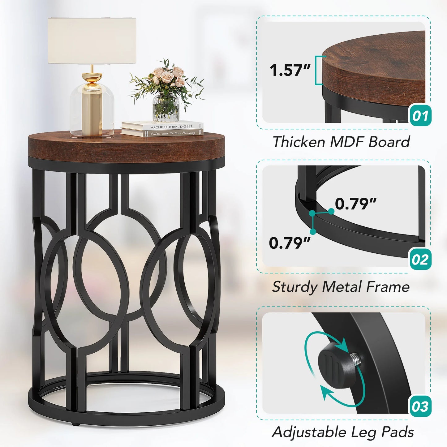 Industrial SideTable with Metal Hollow Frame
