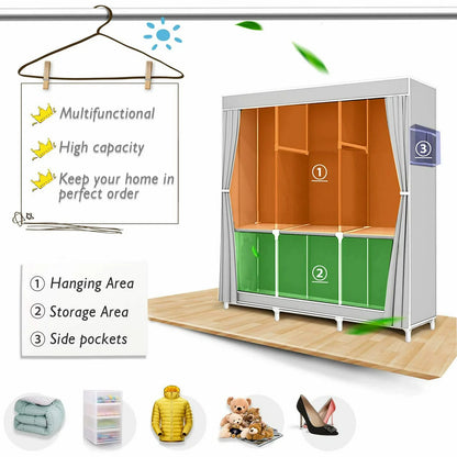 Closet Wardrobe Organizer Storage Rack, Portable, Dustproof, Non-woven Fabric Quick and Easy to Assemble