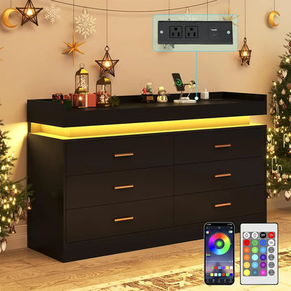 9 Drawer Dresser with Charging Station and LED Lights, Power Outlet