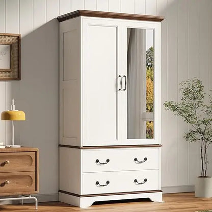 70.1" Wooden Clothing Storage Cabinet with 2 Doors & 2 Drawers