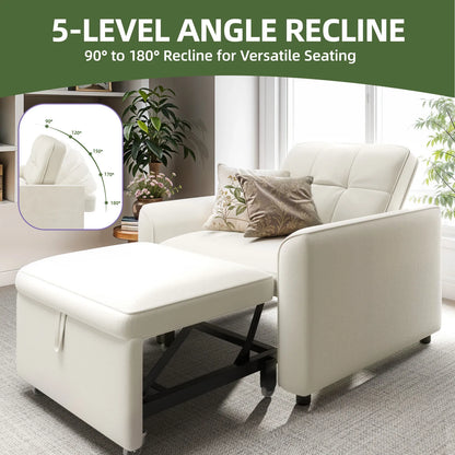 3-in-1 Convertible Velvet Fabric Chair with Button Tufted Backrest