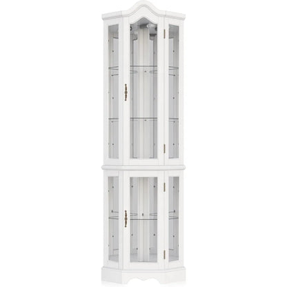 Lighted 3-Side Glass Display Curio Cabinet w/ Tempered Glass Doors and Shelves