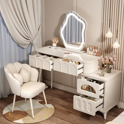 39" Vanity/Desk with Storage Cabinets and 2 Drawers, Lighted Mirror and Stool