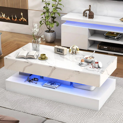Modern Stylish Coffee Table with 2 Storage Drawers and LED lights