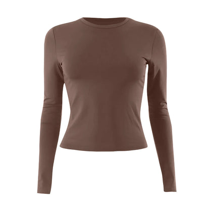 Cotton O Neck Long Sleeve Sexy Cropped Tops