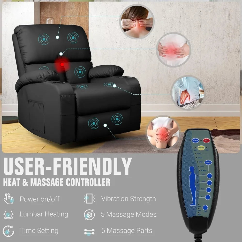 Recliner with Auto Massage Programs + Whisper-Quiet Swivel Base