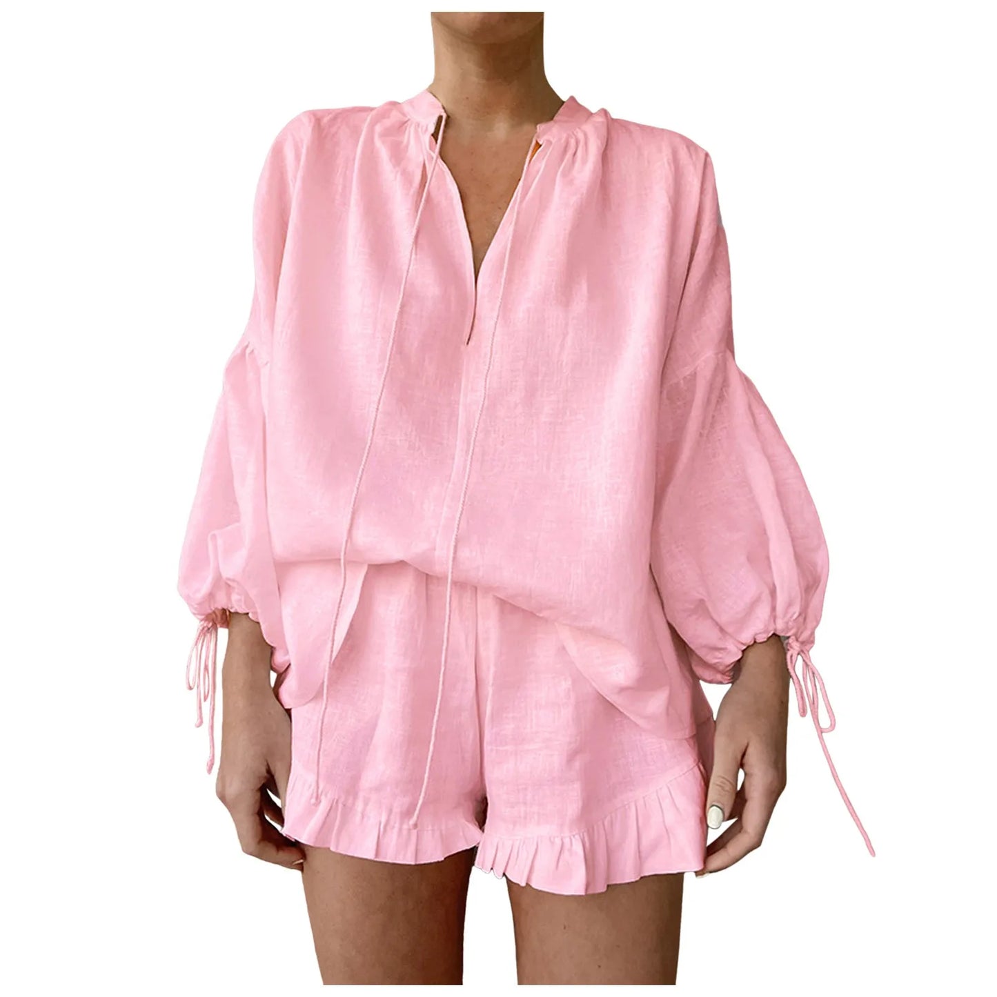 Short Pants Vacation Fashion Casual Suit, Solid Color, Loose Comfortable Shorts Sets