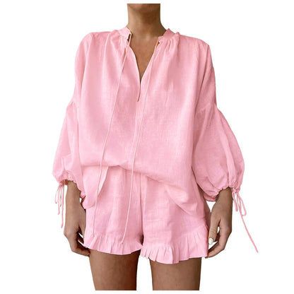 Short Pants Vacation Fashion Casual Suit, Solid Color, Loose Comfortable Shorts Sets