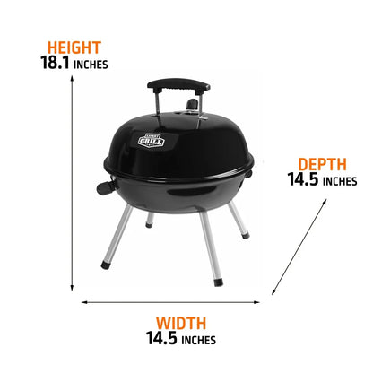 Portable Charcoal Grill 14.5 Inch Tabletop Grill Dome Design Adjustable Air Vents Ideal Camping Tailgating Picnics Easy Cleanup