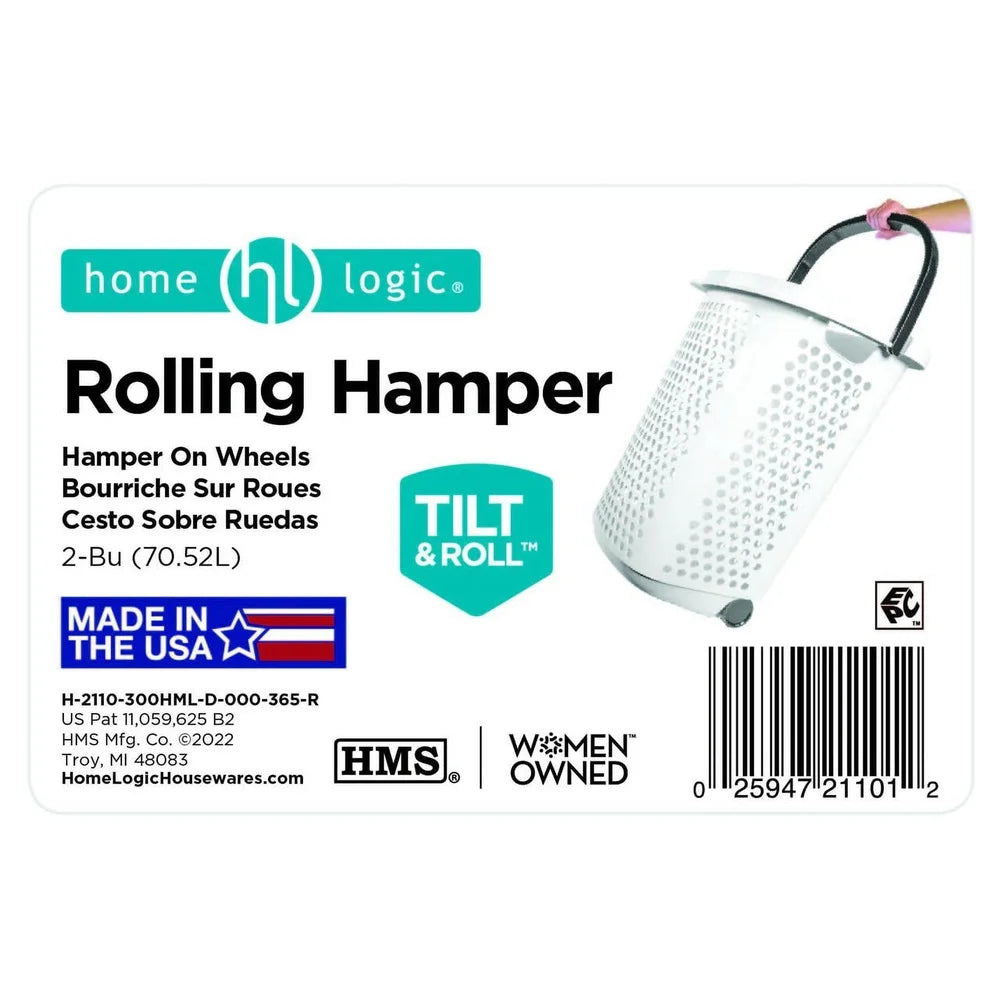 Rolling Laundry Hamper with Pop-up Handle Plastic 2 Bushel Wheeled Basket