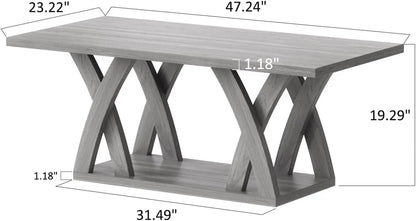 Farmhouse Coffee Table with Shelf ,47” Grey