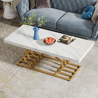 47.24-inch 2-tier Faux Marble Wood Coffee Table